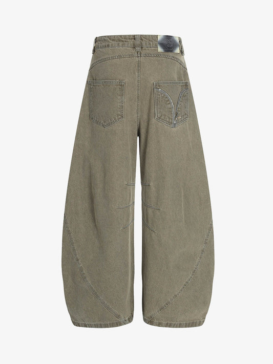 Olive Green Wide-Leg Cargo Pants with Oversized Pockets 