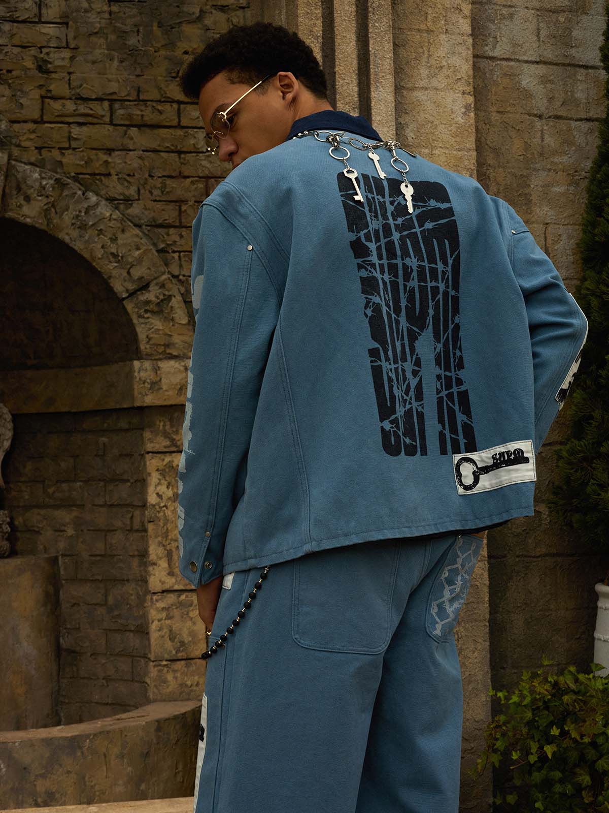 Supermade Multi-Element Appliqué Patchwork Denim Suit 
