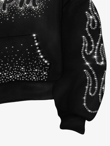 Flame Rhinestone Boxy Fit Hoodie