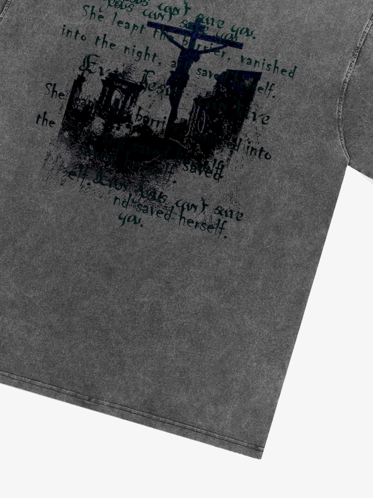 Washed Cross Overlay Text Graphic T-Shirt 