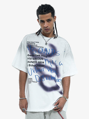 300G Cotton Spray-Marmot Distressed T-Shirt with Holes Urban Streetwear Graphic Tee 