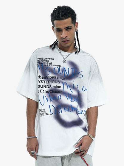 300G Cotton Spray-Marmot Distressed T-Shirt with Holes Urban Streetwear Graphic Tee 