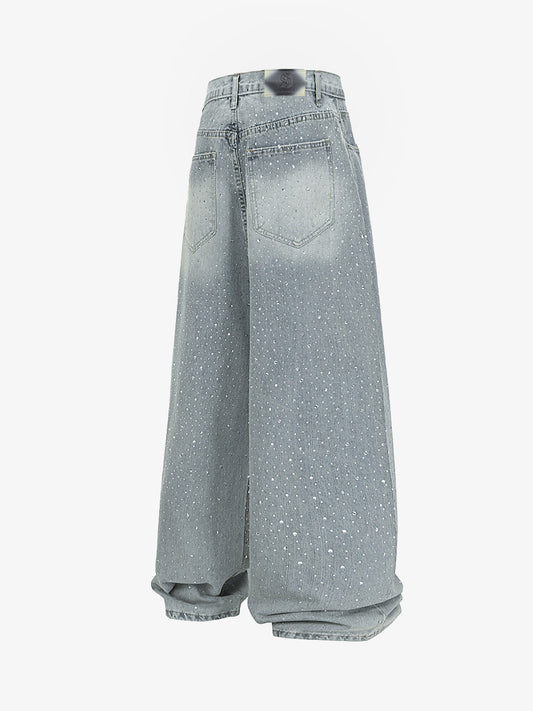 Sparkling Wide-Leg Denim Trousers for Stylish Comfort 