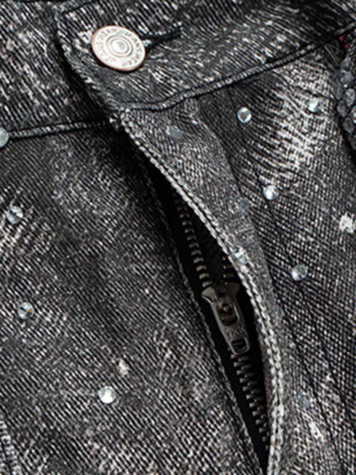 Denim Distressed Belt Diamond Decorated Jeans 