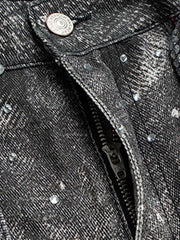 Denim Distressed Belt Diamond Decorated Jeans 