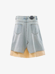 Faux Two-Piece Ripped Denim Shorts 