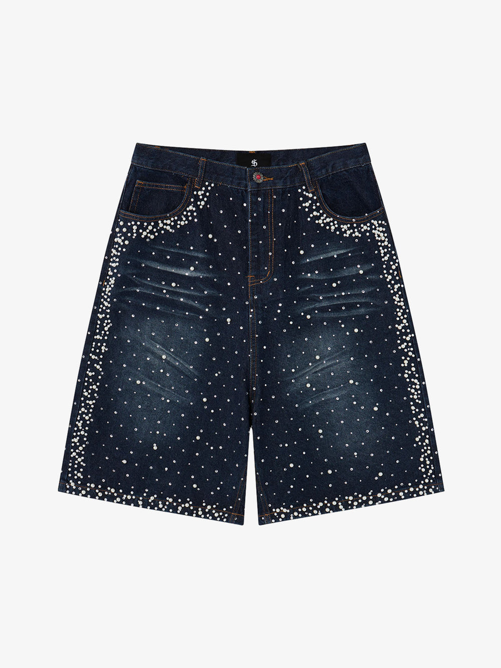Short en jean brodé de perles