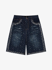 Pantaloncini di jeans ricamati con perle