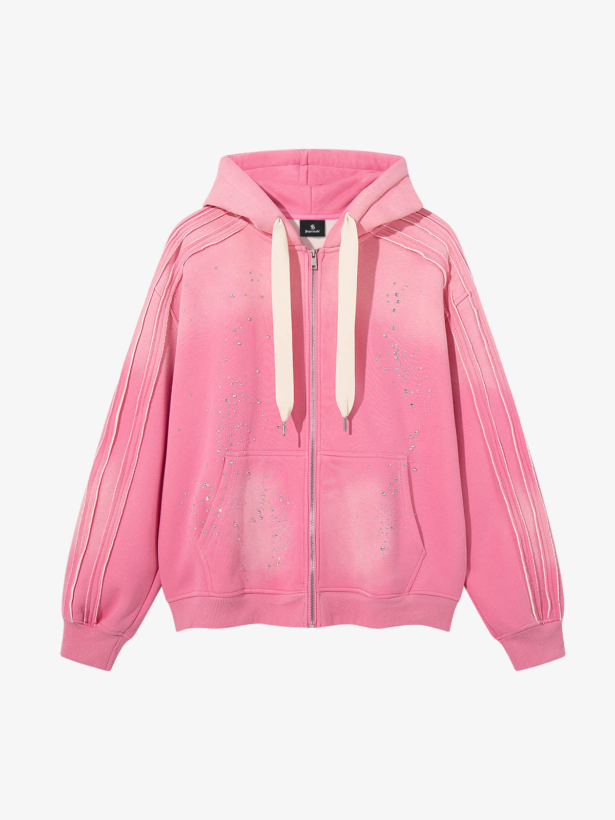 Rhinestone Ripped Frayed Fleece-Lined Sweat Set