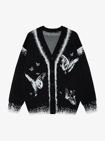 Retro Butterfly Gradient Knit Cardigan Sweater 