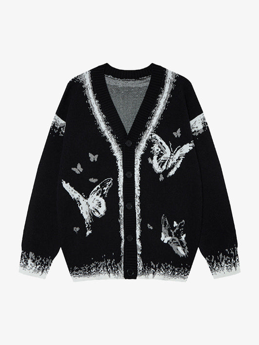 Retro Butterfly Gradient Knit Cardigan Sweater 