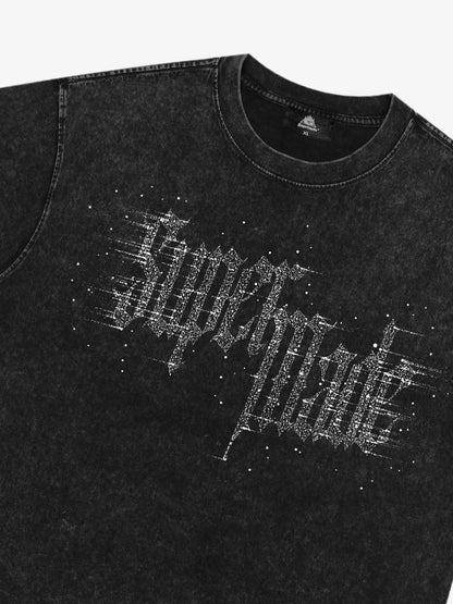 THE SUPERMADE Imitation Diamond Effect LOGO Graphic Tee with Bold Typography Design 