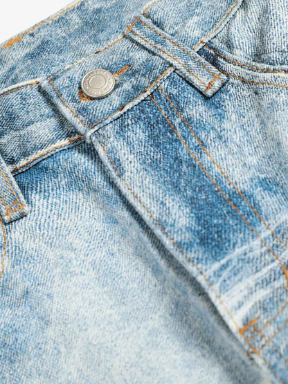 Vintage Washed Rhinestone Wide Leg Denim Jeans