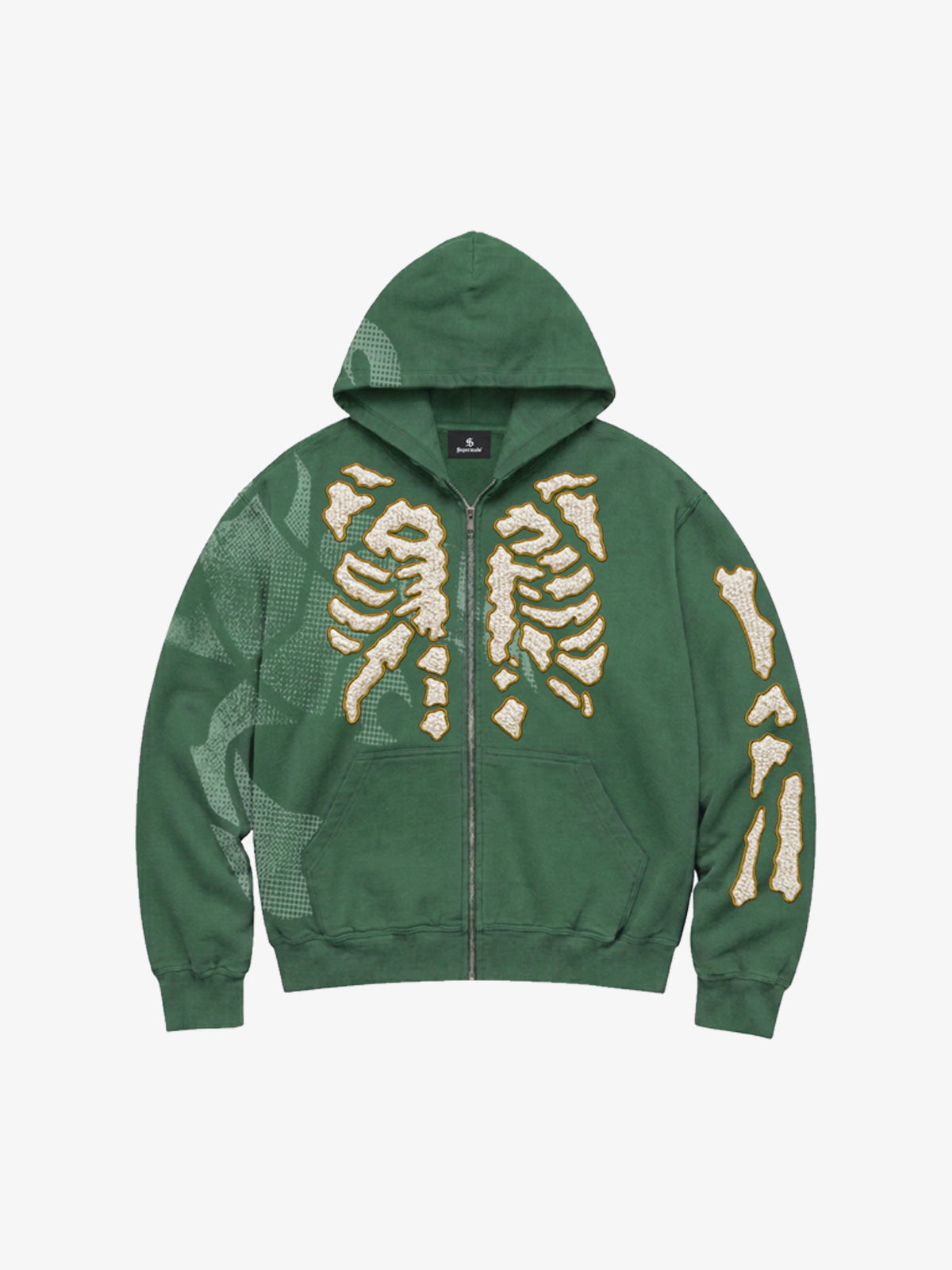 Skeleton Terry Embroidered Graphic Zip Hoodie