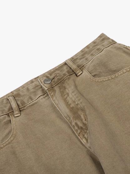 Olive Green Wide-Leg Cargo Pants with High Waist and Multiple Pockets 