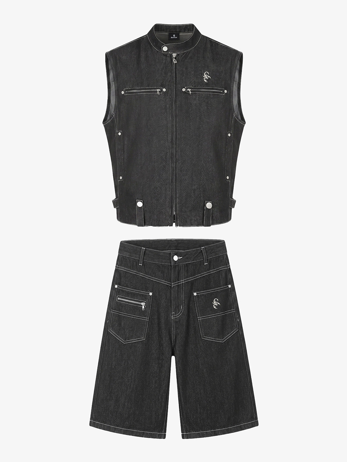 Deconstructed Embroidered Vest & Cropped Jeans Set