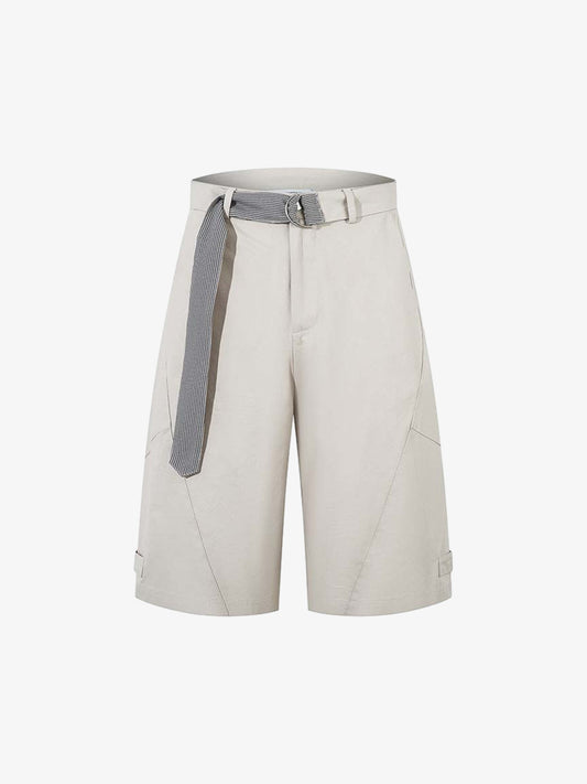 Cotton Blend Tailored Shorts with Side Pockets and Adjustable Cuffs 