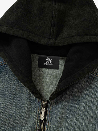 Thesupermade Functional Multi-pocket Hooded Denim Vest 