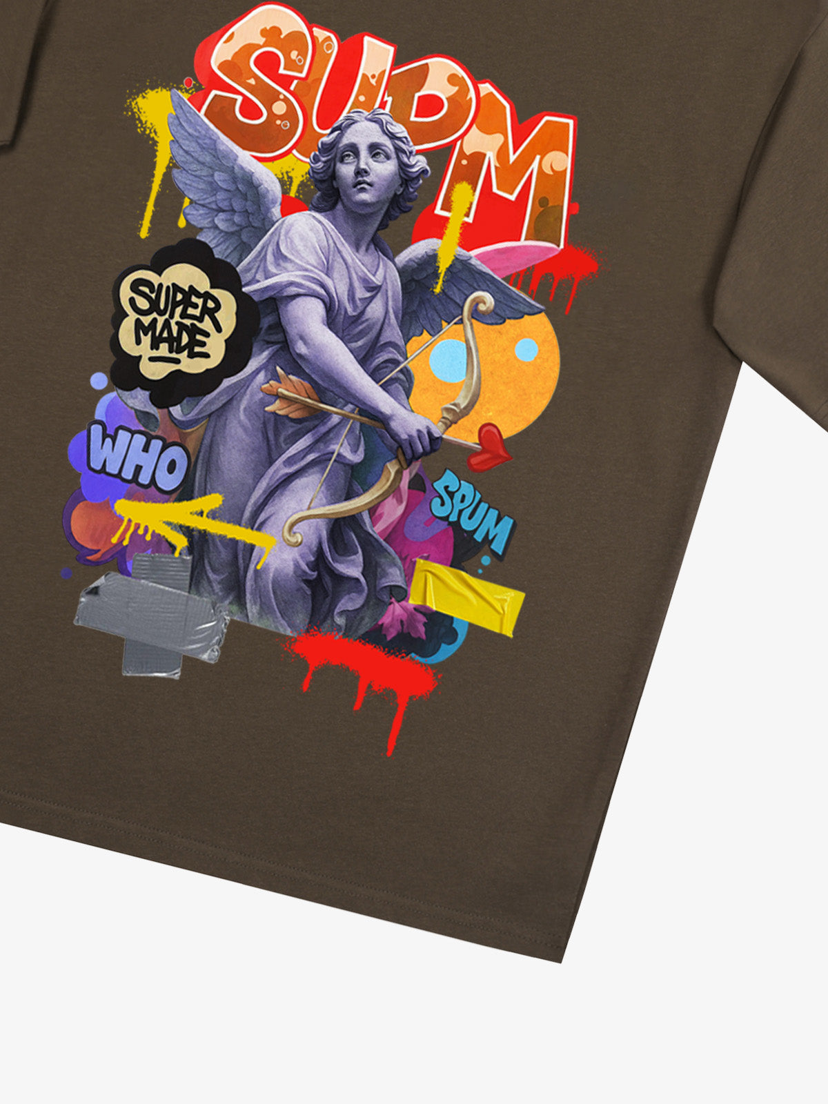 Angel statue and street graffiti mixed pattern T-shirt 