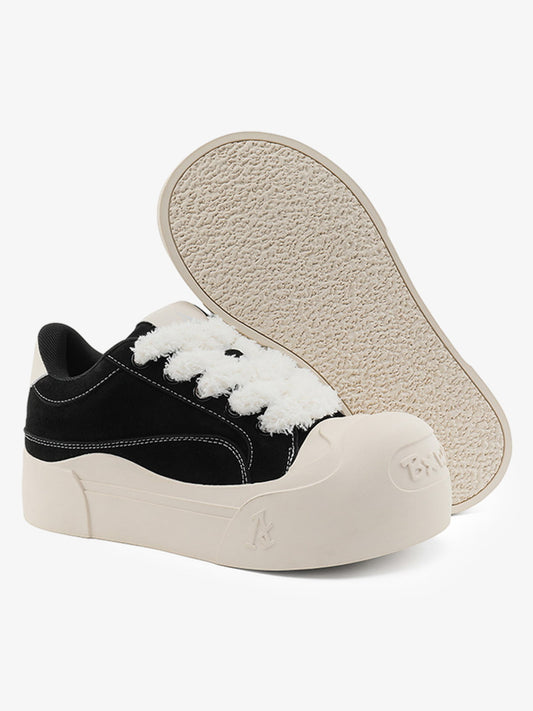 Cozy Winter Sneakers with Fuzzy Laces - Perfect for Casual Outfits and Everyday Wear 