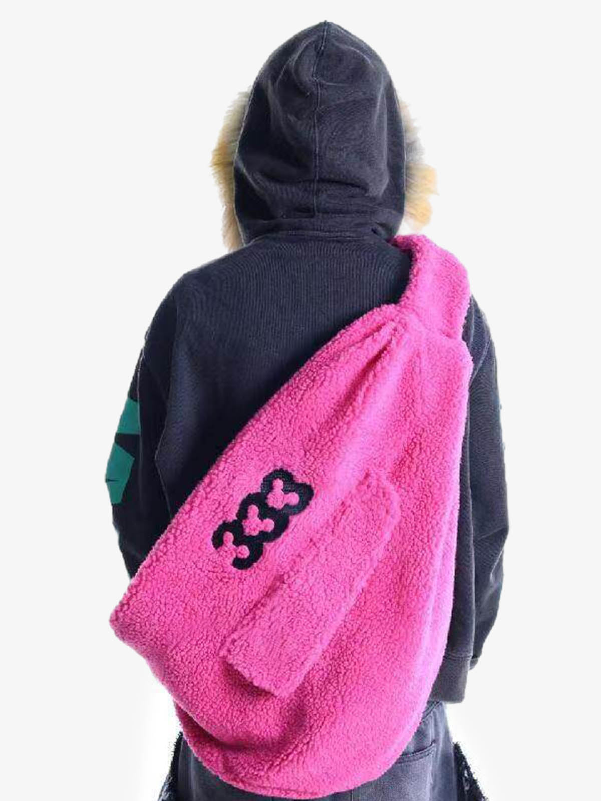 333 Embroidered Fleece Multi-Pocket Hobo Bag