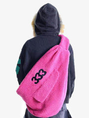 333 Embroidered Fleece Multi-Pocket Hobo Bag