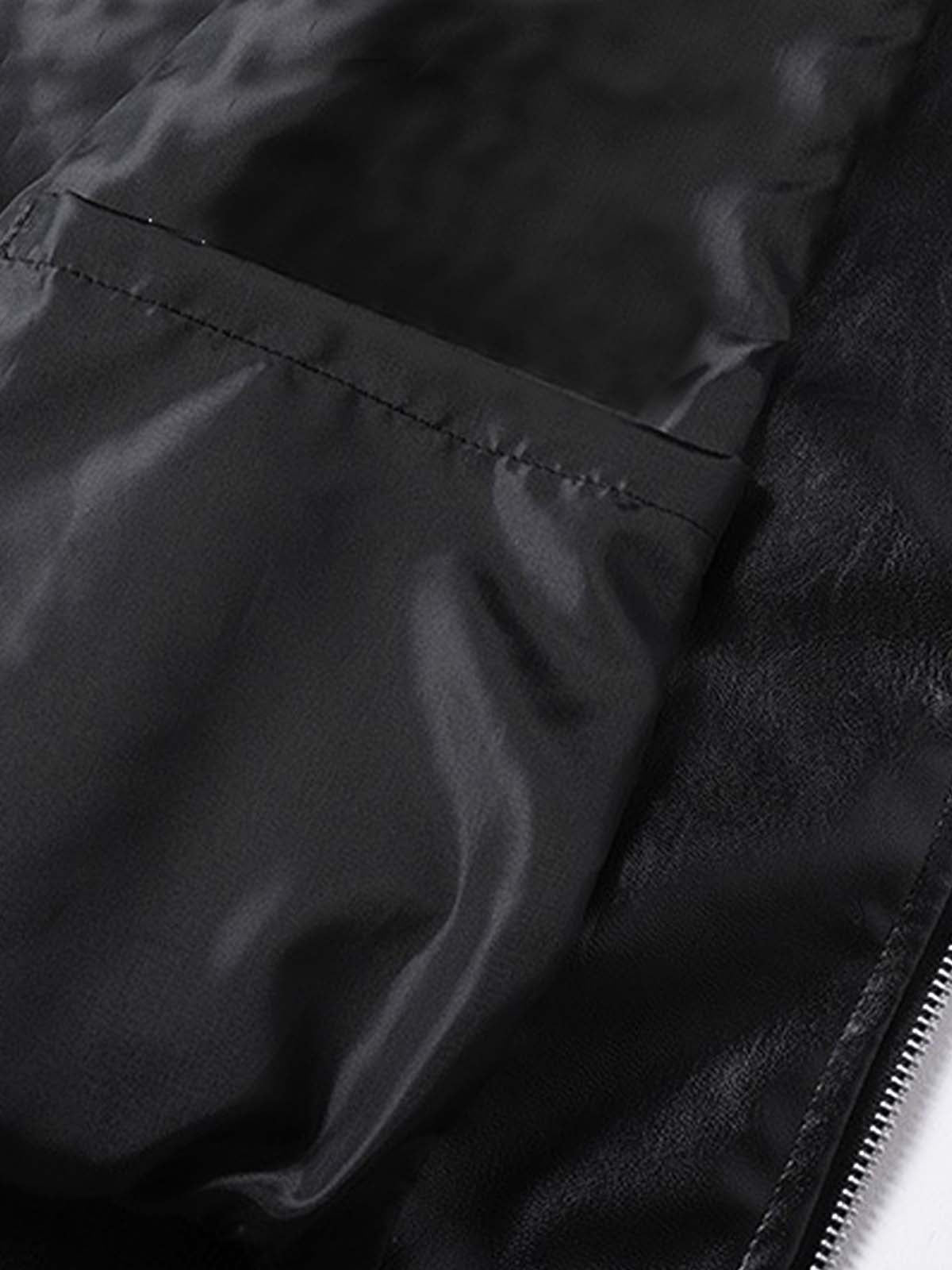 Asymmetric Racing Graphic Color Block Faux Leather Jacket