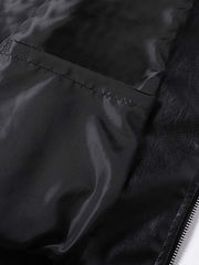 Asymmetric Racing Graphic Color Block Faux Leather Jacket