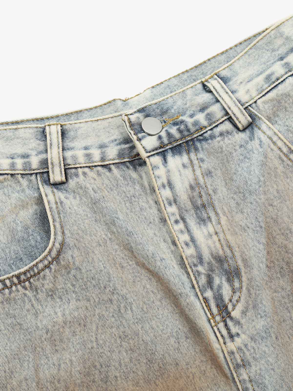 High Street Retro Dirty Dyed Washed Scimitar Jeans 