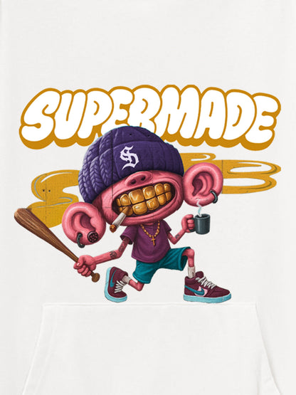 Thesupermade Cartoon Graffiti Font Baseball Trend Boy Hooded Sweatshirt 