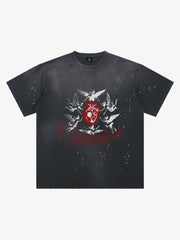 Distressed T-shirt With Ink Splatter Pattern Protecting The Heart Of Football 