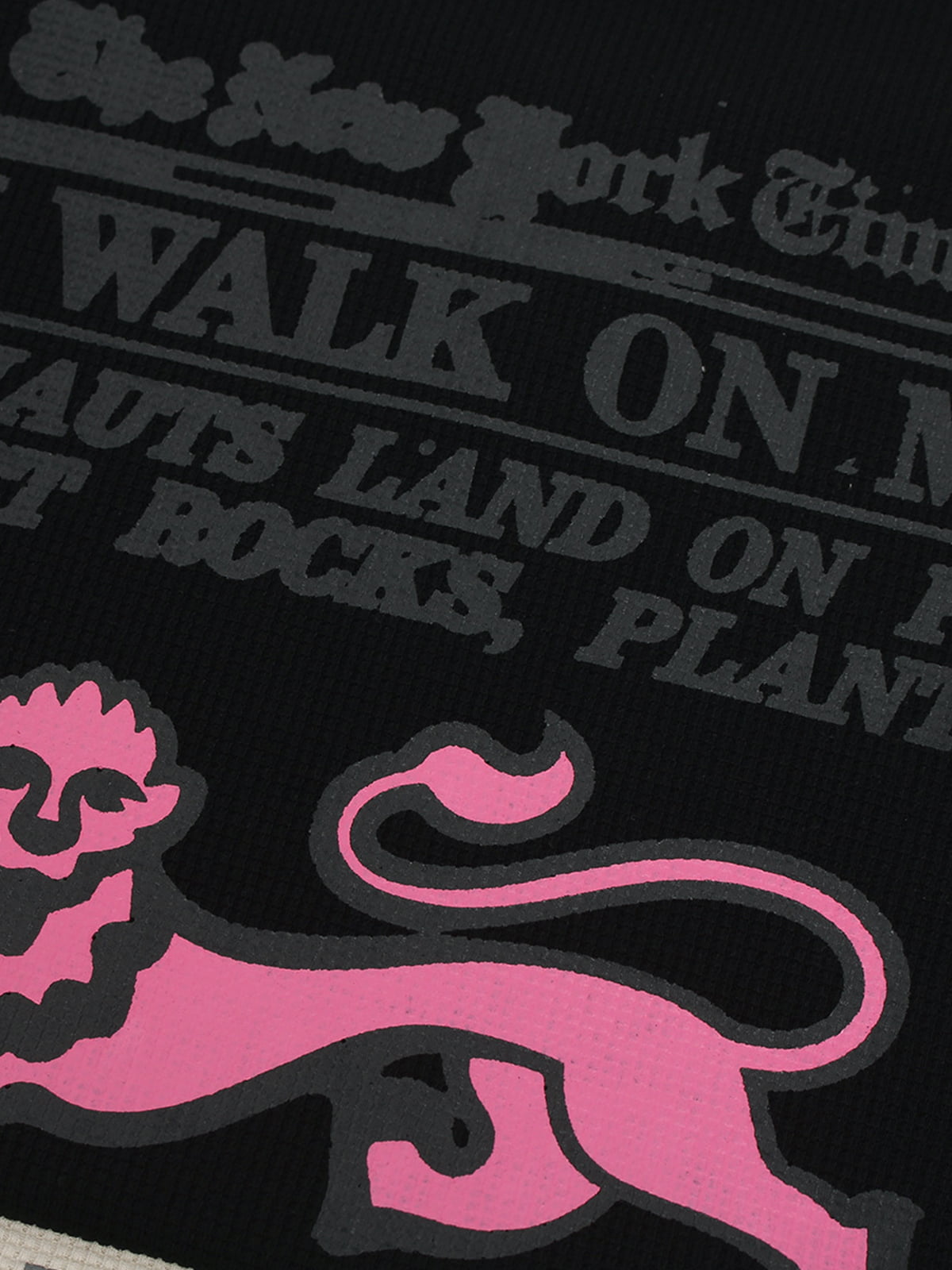 Cotton Waffle Knit Graphic T-Shirt with Moon Landing Print and Lion Design 