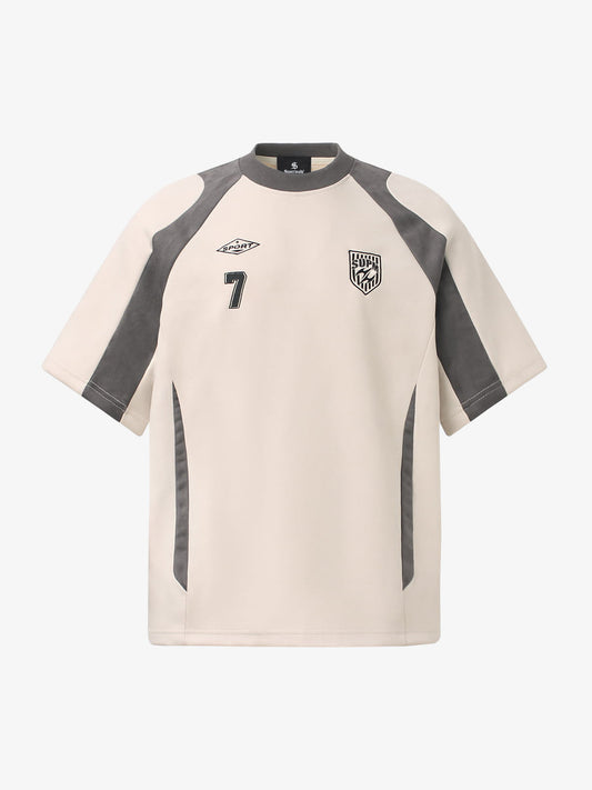 Cotton Blend Oversized Sport T-Shirt with Contrast Panels and Logo Print 