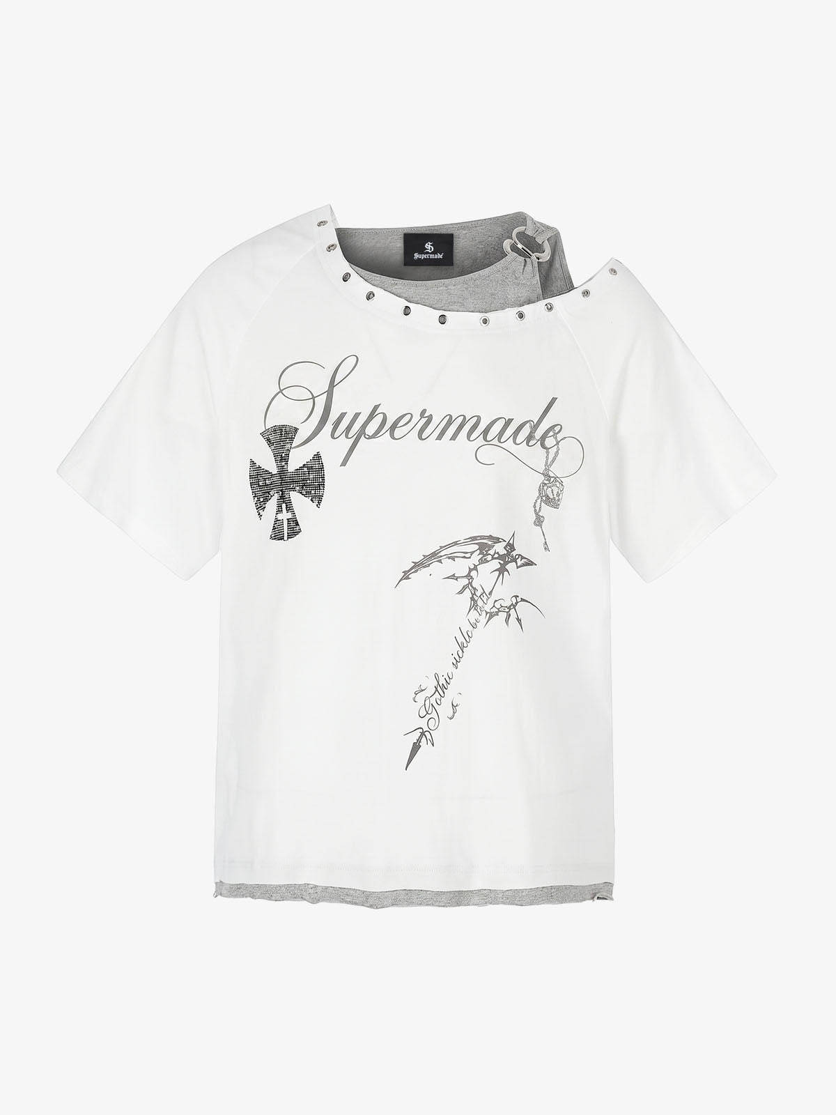 Gothic-Layered Grommet Strap T-Shirt 