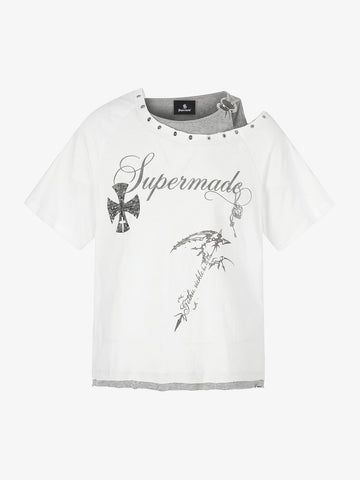 Gothic-Layered Grommet Strap T-Shirt 