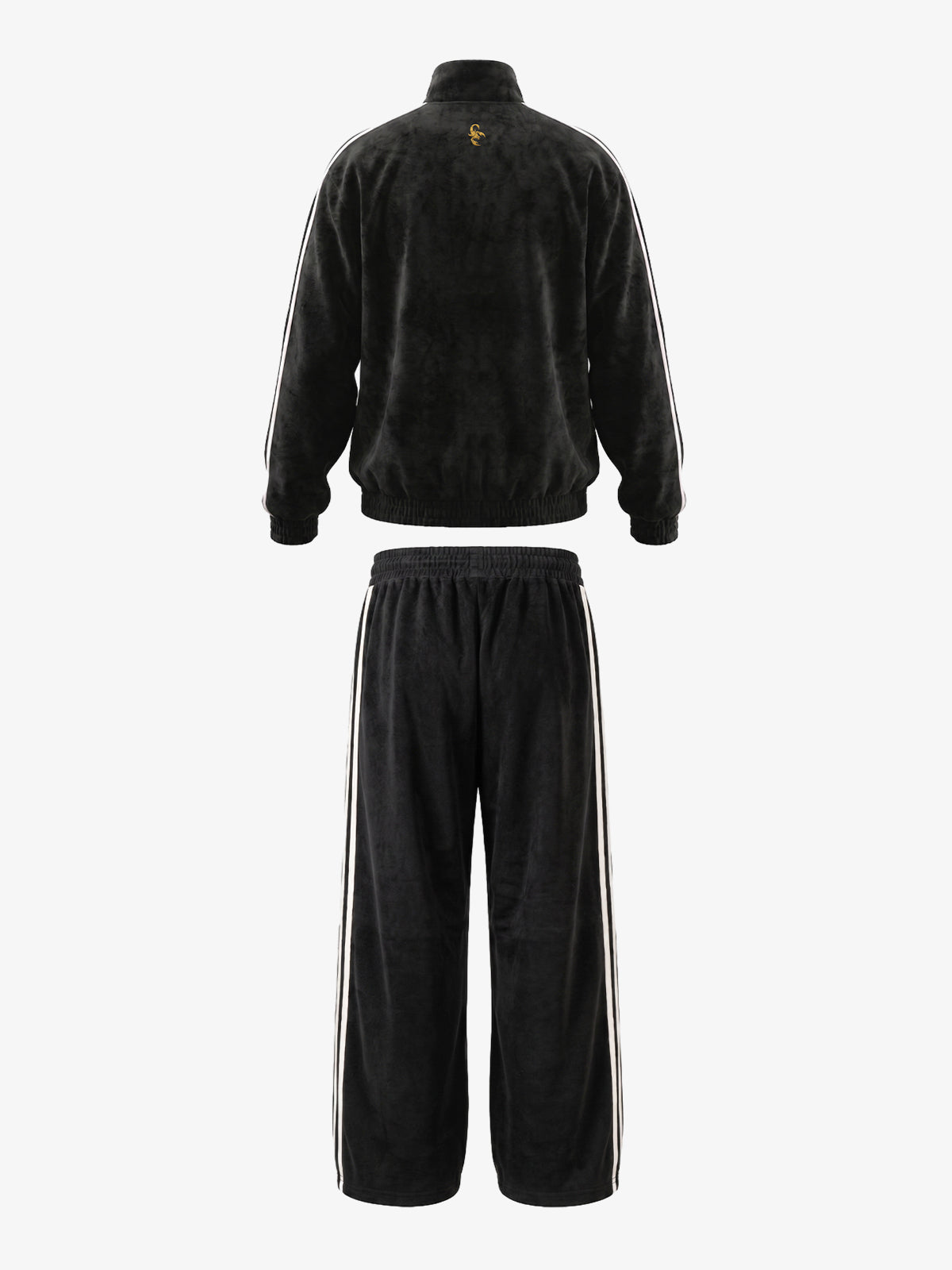Logo Striped Suede Frog-Button Two-Piece Set