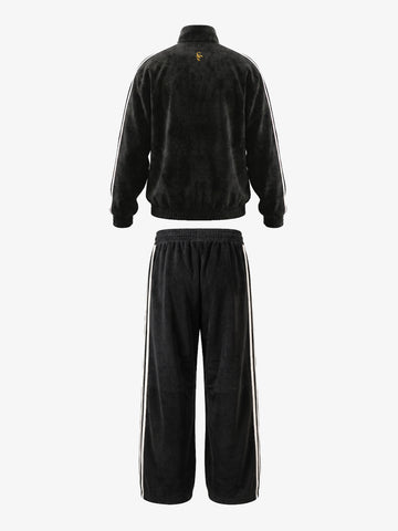 Logo Striped Suede Frog-Button Two-Piece Set