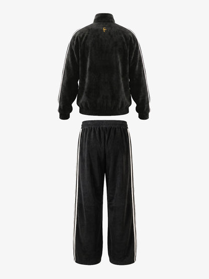 Logo Striped Suede Frog-Button Two-Piece Set