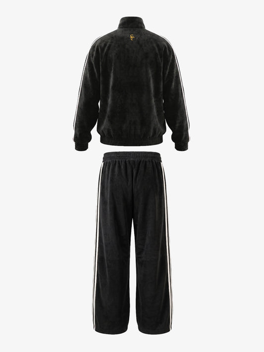 Logo Striped Suede Frog-Button Two-Piece Set