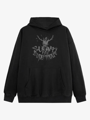THE SUPERMADE Oversized Black Hoodie with Graphic Print Design 