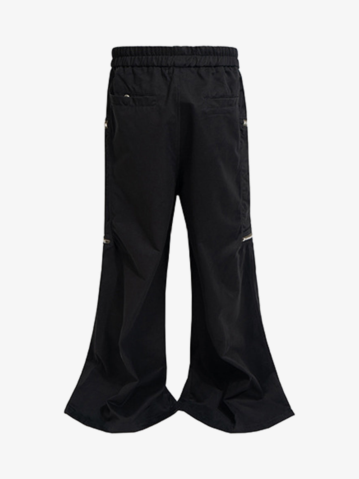 Black Nylon Cargo Pants – Wide-Leg Relaxed Fit with Zippered Pockets