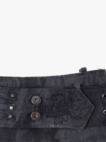 Thesupermade Metallic Studded Embroidery Belt Mini Skirt