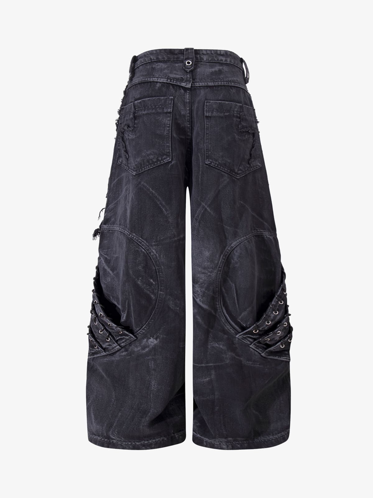 Retro Distressed Studded Heavy-Duty Functional Jeans 