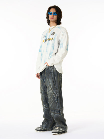 Unique Wide-Leg Denim Pants with Artistic Spider Design for Fashion Lovers 
