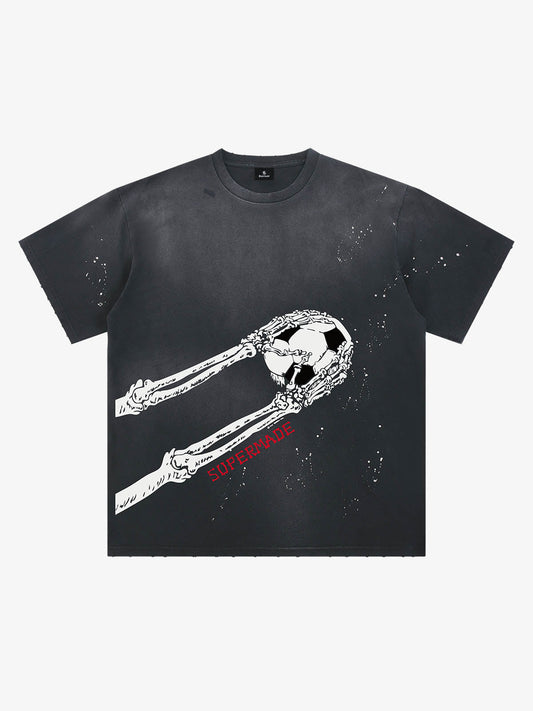 Skull Goalkeeper Interception Pattern Splatter T-shirt 
