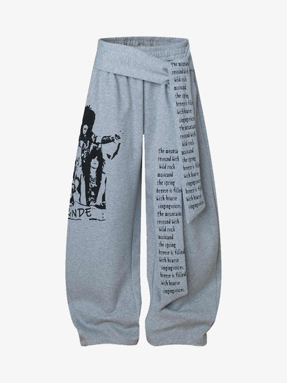 Stylish Wide-Leg Pants with Graphic Print and Text Design for Casual Wear 