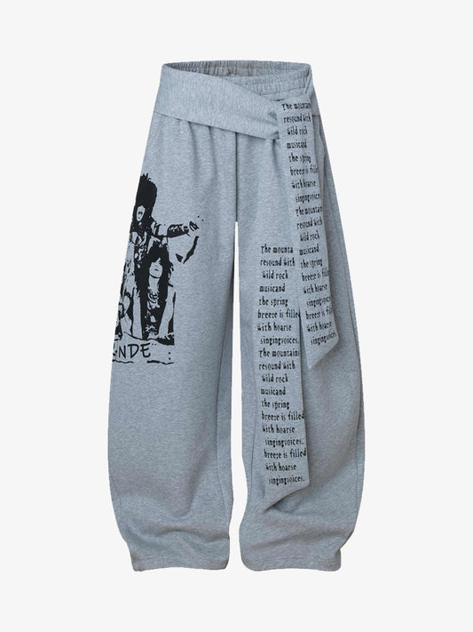 Stylish Wide-Leg Pants with Graphic Print and Text Design for Casual Wear 