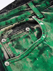 Artistic Paint-Splatter Wide-Leg Denim Jeans