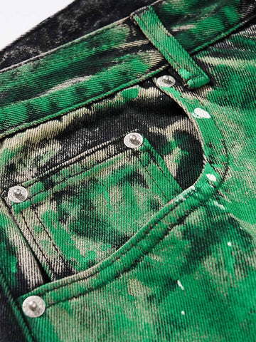Weite Jeans aus Denim mit künstlerischem Farbspritzer-Muster