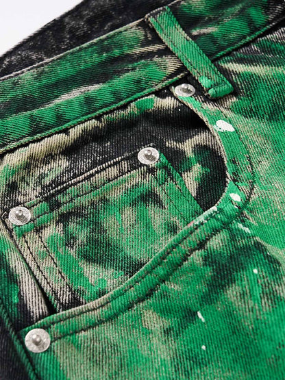 Weite Jeans aus Denim mit künstlerischem Farbspritzer-Muster